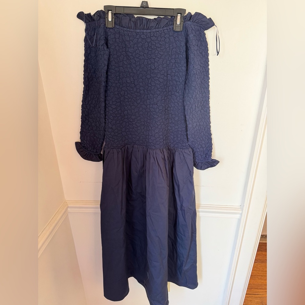 Hyacinth House Navy Off-Shoulder Textured Midi Dress